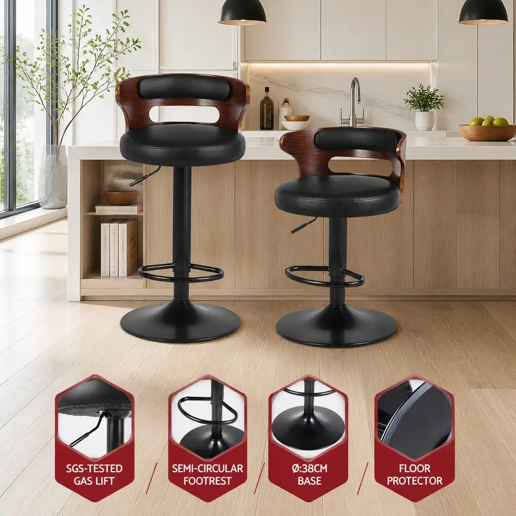 Bar Stools Gas Lift 4 Piece Black Padded Seat Swivel Kitchen Dining Chair