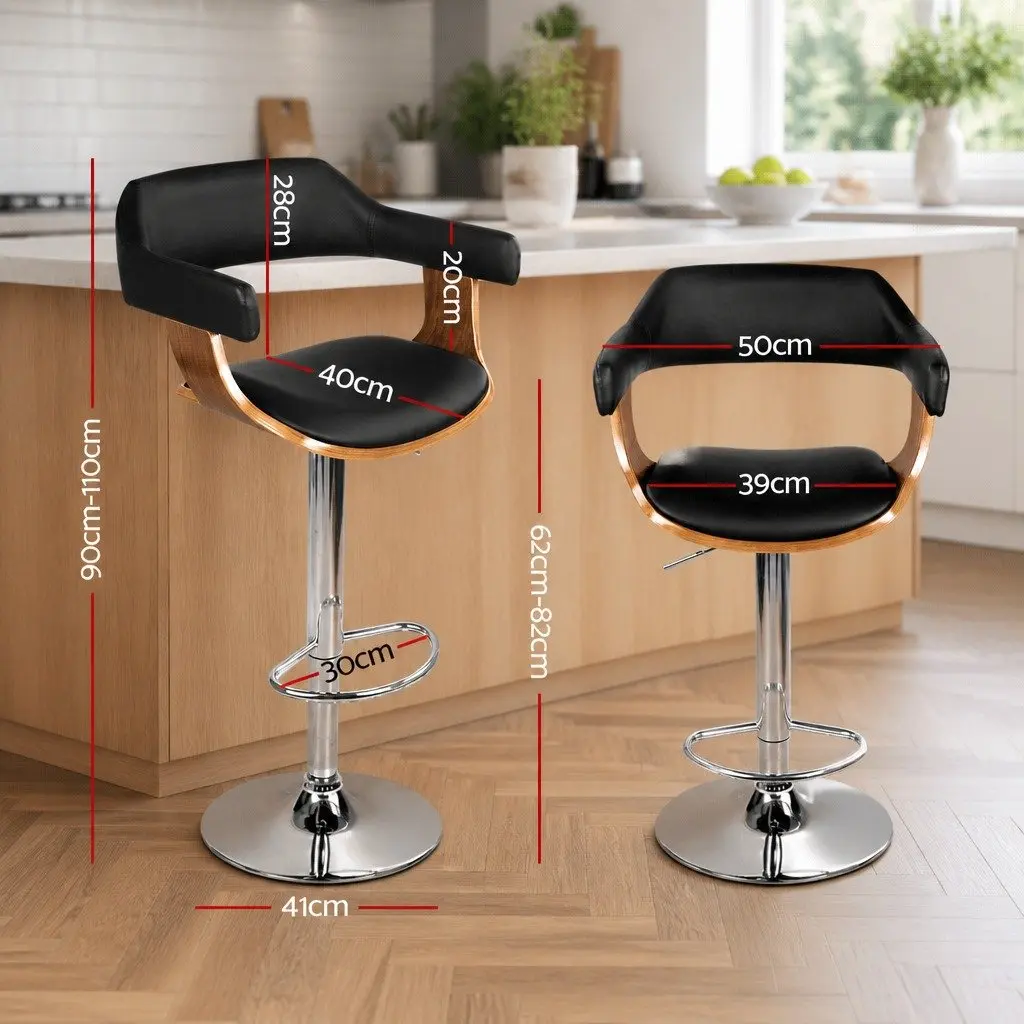 Bar Stools Gas Lift Swivel Chair Black Padded Seat Chrome Base Footrest