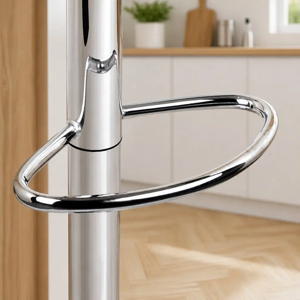 Bar Stools Gas Lift Swivel Chair Black Padded Seat Chrome Base Footrest