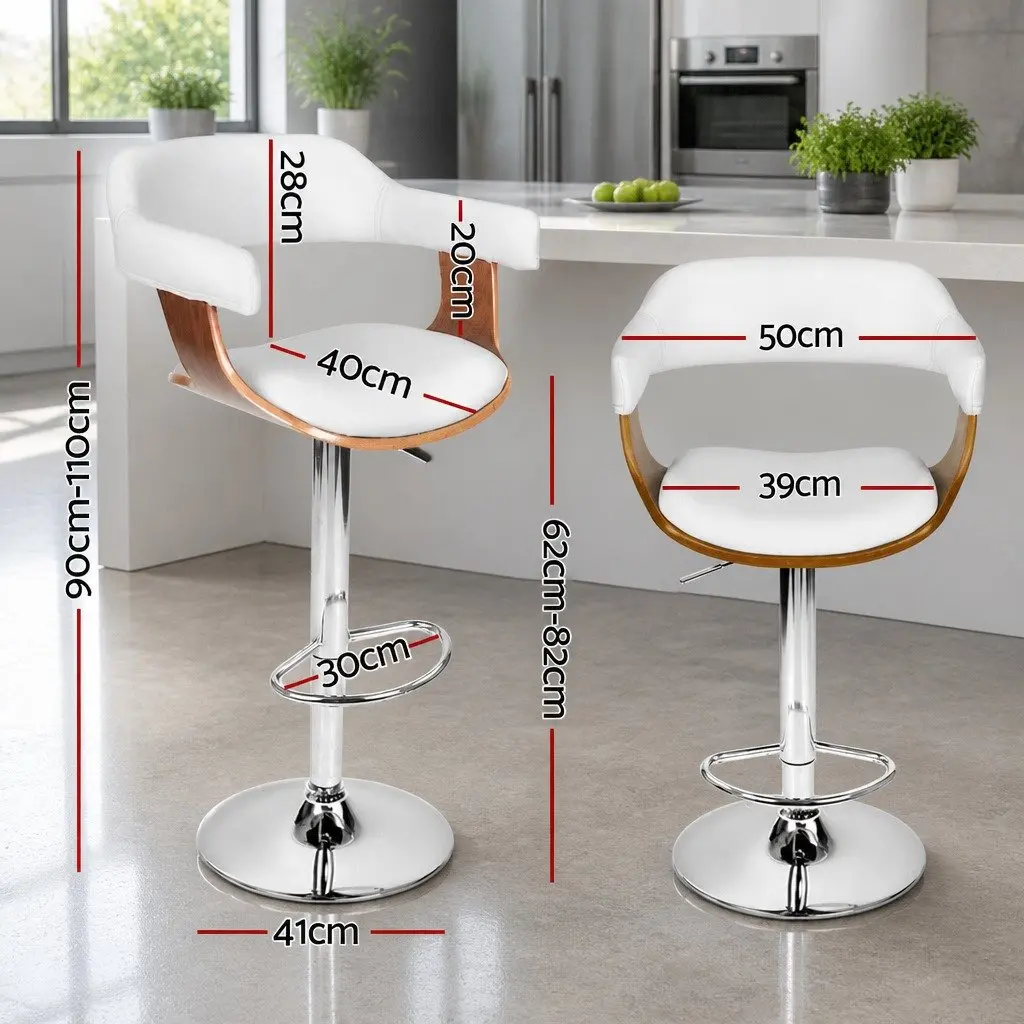 Bar Stools Height Adjustable Swivel Seat White Armrest Chrome Base 4 Piece