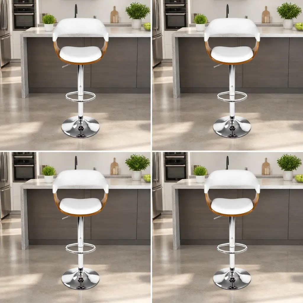 Bar Stools Height Adjustable Swivel Seat White Armrest Chrome Base 4 Piece