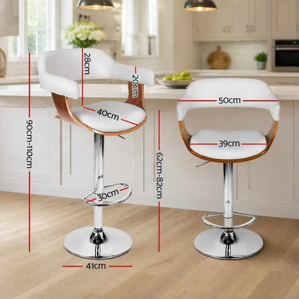 Bar Stools Swivel Chair White Padded Seat Adjustable Height Chrome Base