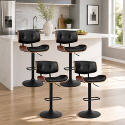 Bar Stools 4 Pack Gas Lift PU Leather Padded Seat 360 Rotatable Black