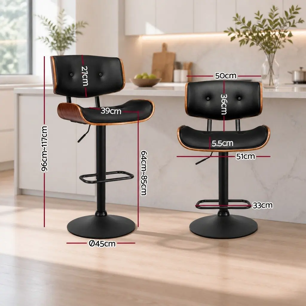 Bar Stools 4 Pack PU Leather Padded Seat 360 Rotatable Black
