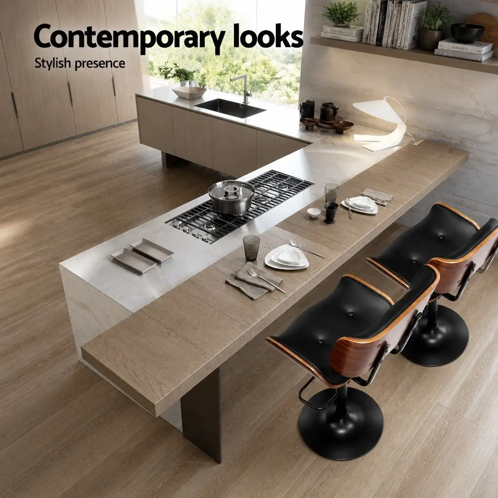 Bar Stools Gas Lift 360 Degree Swivel Height Adjustable PU Leather Padded Seat Steel Base