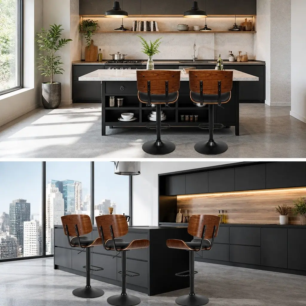 Bar Stools Gas Lift 360 Degree Swivel Height Adjustable PU Leather Padded Seat Steel Base