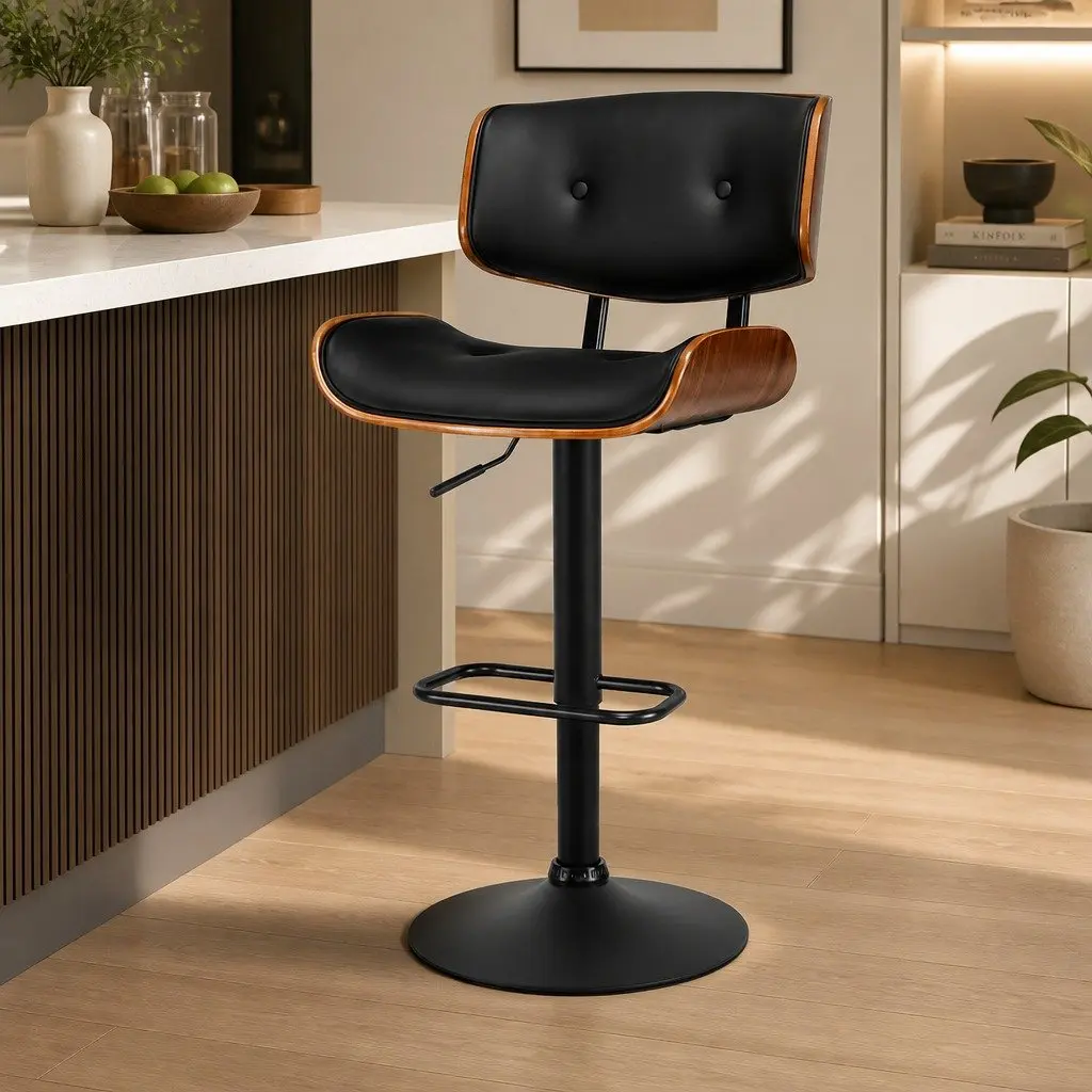 Bar Stools Gas Lift 360 Degree Swivel Height Adjustable PU Leather Padded Seat Steel Base