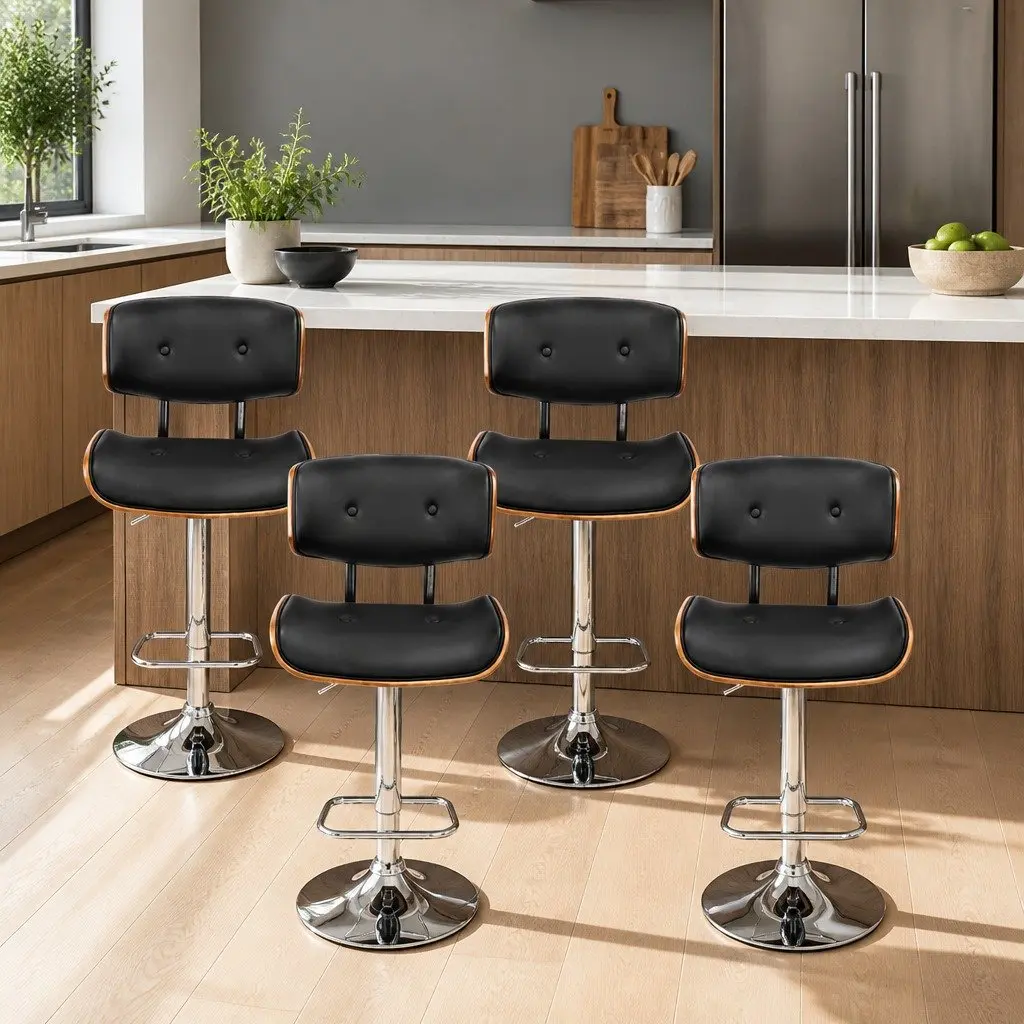 Bar Stools Set of 4 Gas Lift Swivel Padded Seat Chrome Base Height Adjustable