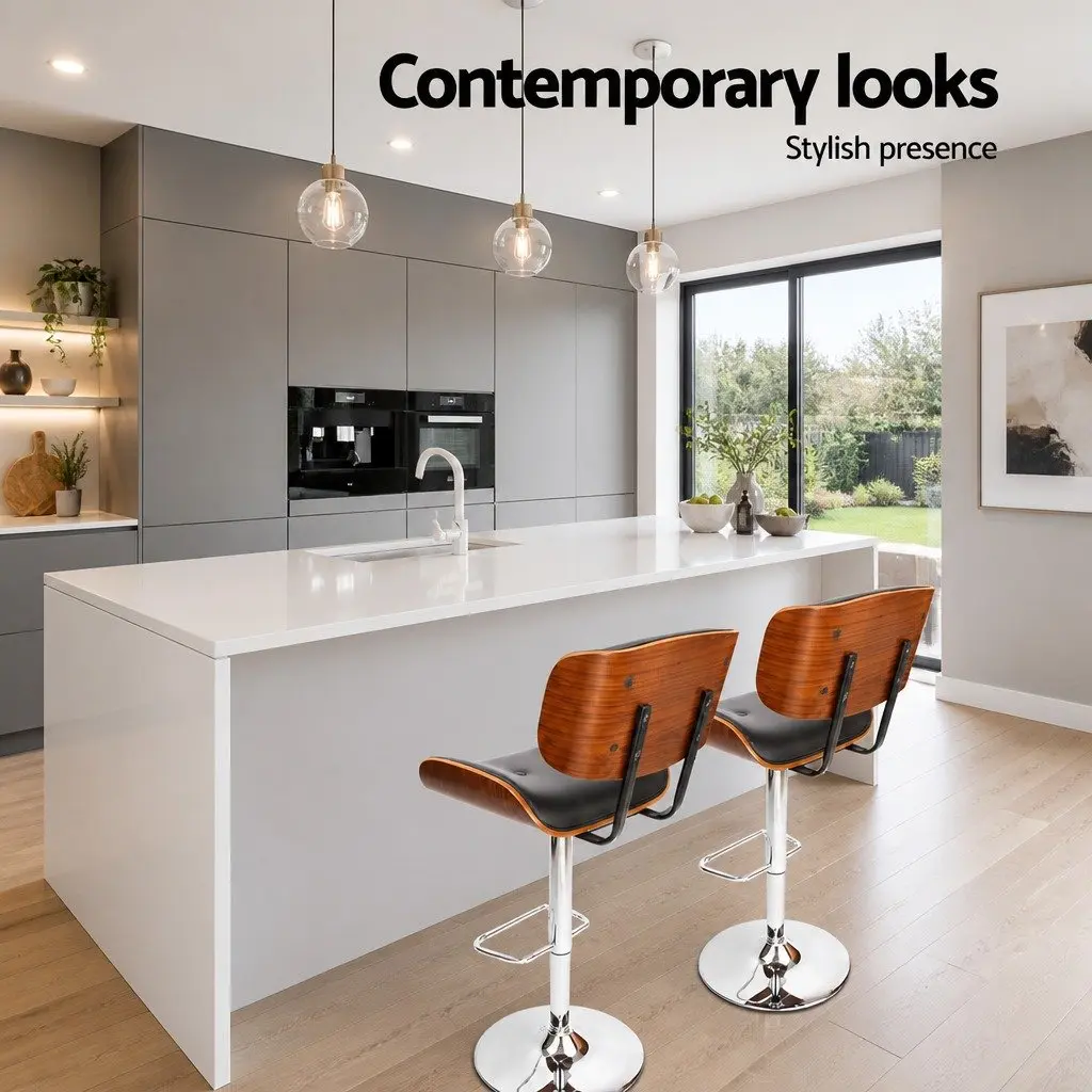 Bar Stools Gas Lift Swivel Black Padded Seat Chrome Base Height Adjustable 51cm W x 45cm D x 96-117cm H