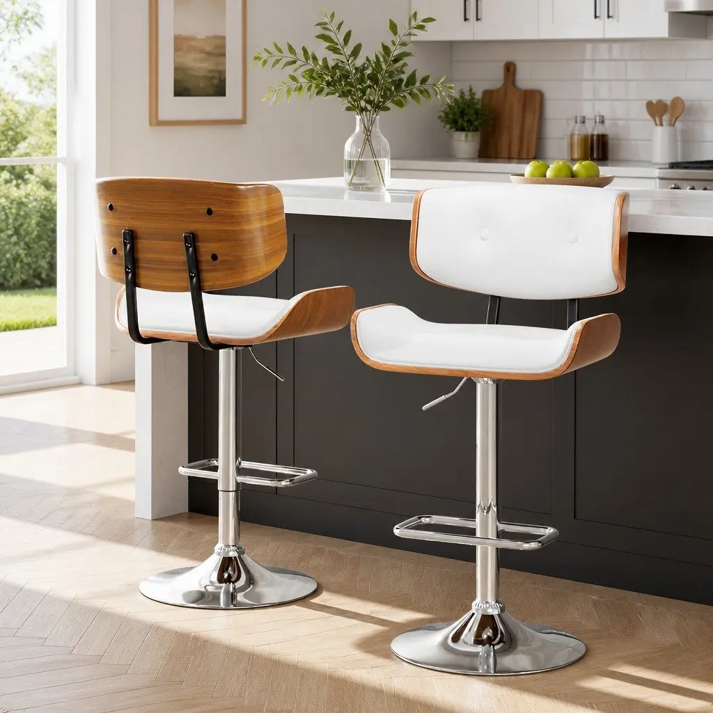 Bar Stools Swivel Gas Lift PU Leather Padded Seat Chrome Base 2 Piece