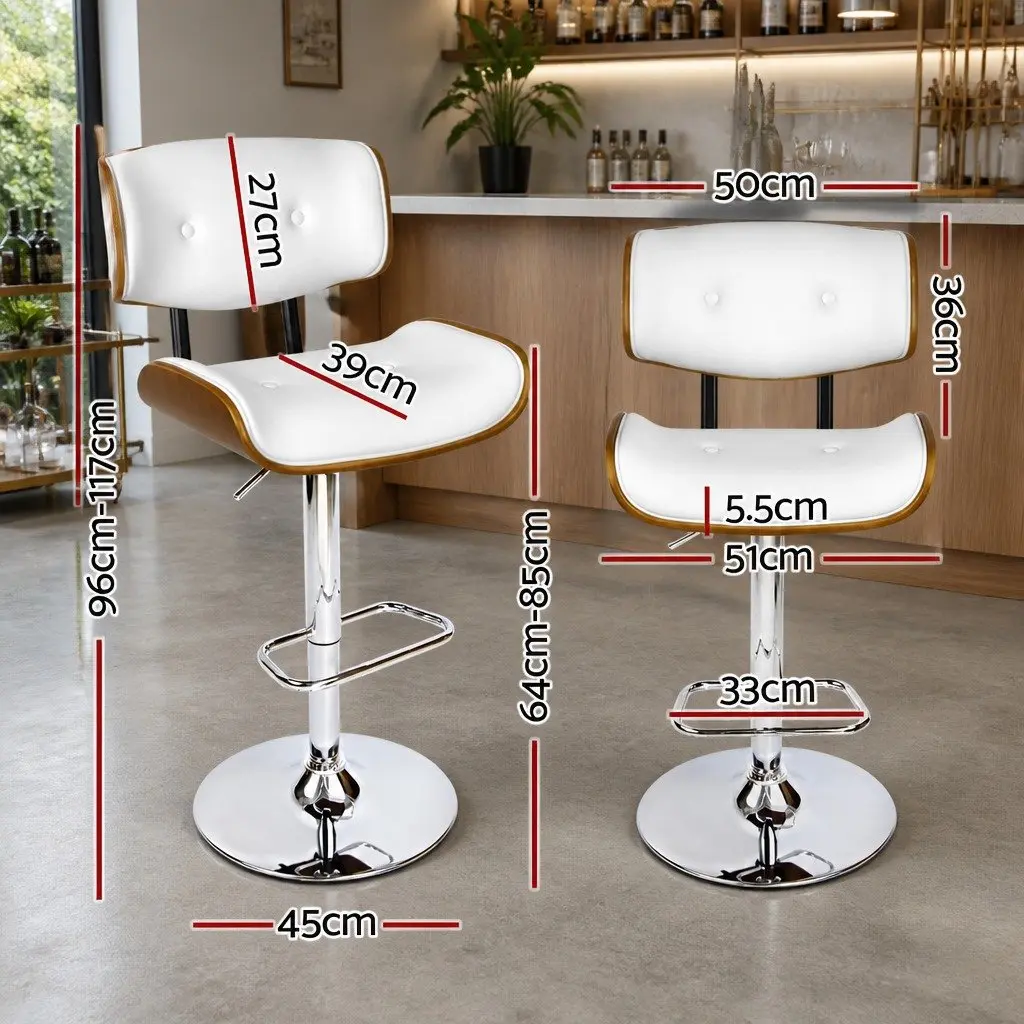 Bar Stools Set of 4 Gas Lift Swivel Seating White Padded Seat Chrome Base