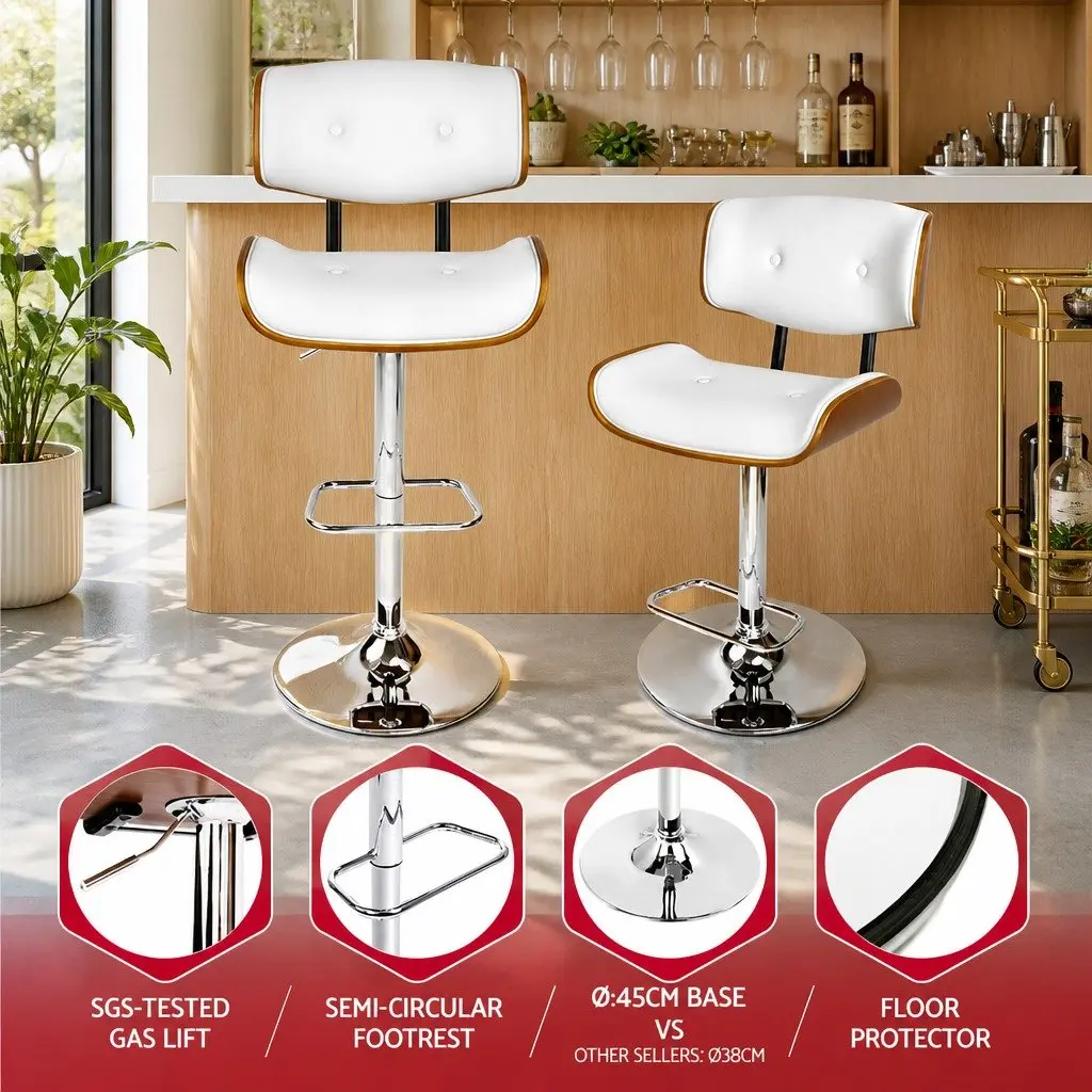 Bar Stools Set of 4 Gas Lift Swivel Seating White Padded Seat Chrome Base