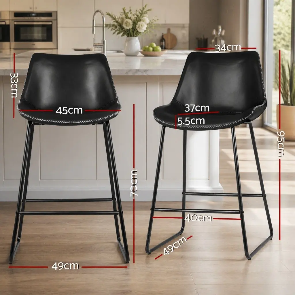 Bar Stools Padded Leather Seat Black Metal Frame Kitchen Counter Height 4 Piece