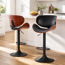 Set of 2 Friendly Black Bar Stools with Footrest