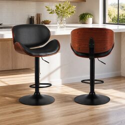Bar Stools x4 Gas Lift Padded Seat Swivel Chair Black Kitchen Counter Height