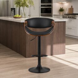 Bar Stools Gas Lift Swivel Chair Armrest Curved Backrest Adjustable Height Black