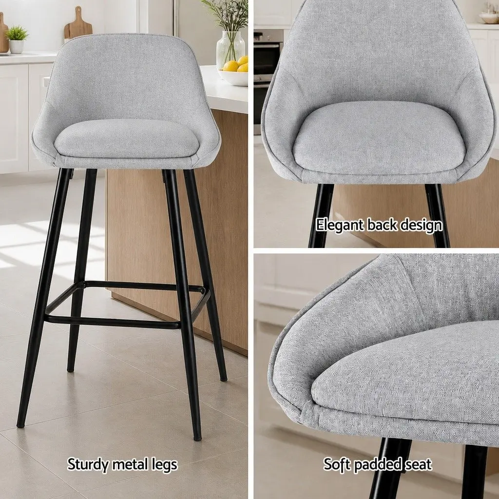 Bar Stools Set of 2 Upholstered Counter Seat Kitchen Dining Chairs Grey Padded