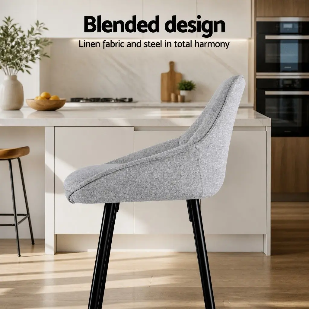 Bar Stools Set of 2 Upholstered Counter Seat Kitchen Dining Chairs Grey Padded