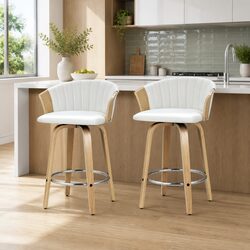 Bar Stools Kitchen Swivel Counter Chairs White Leather Padded Seat x2