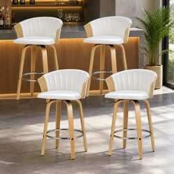 Bar Stools Swivel Chairs Set of 4 Leather Padded Seat Backrest Chrome Footrest