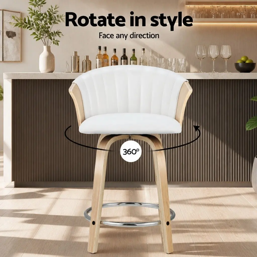 Bar Stools Swivel Chairs Leather Padded Seat Backrest Set of 4 66cm Height White