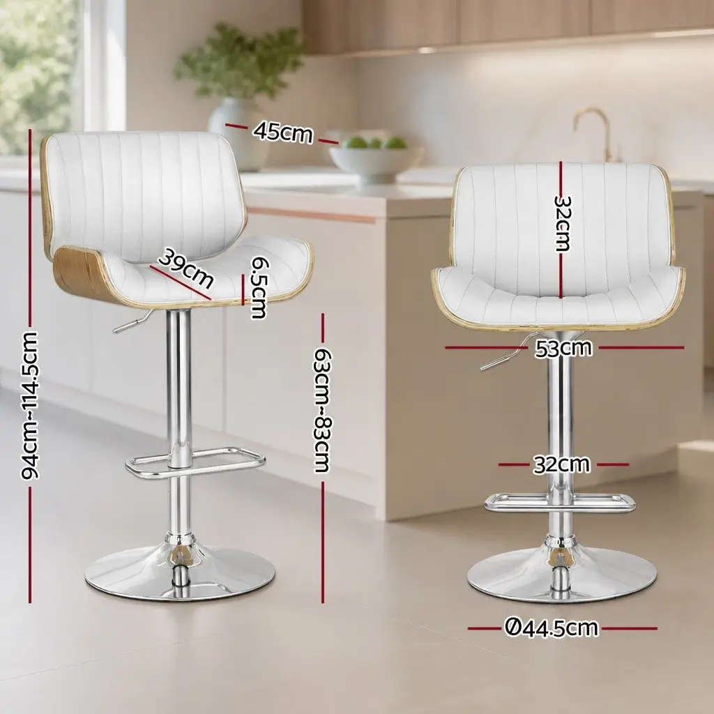 Bar Stools Adjustable Swivel Leather Chairs Set of 2 White Contemporary Design