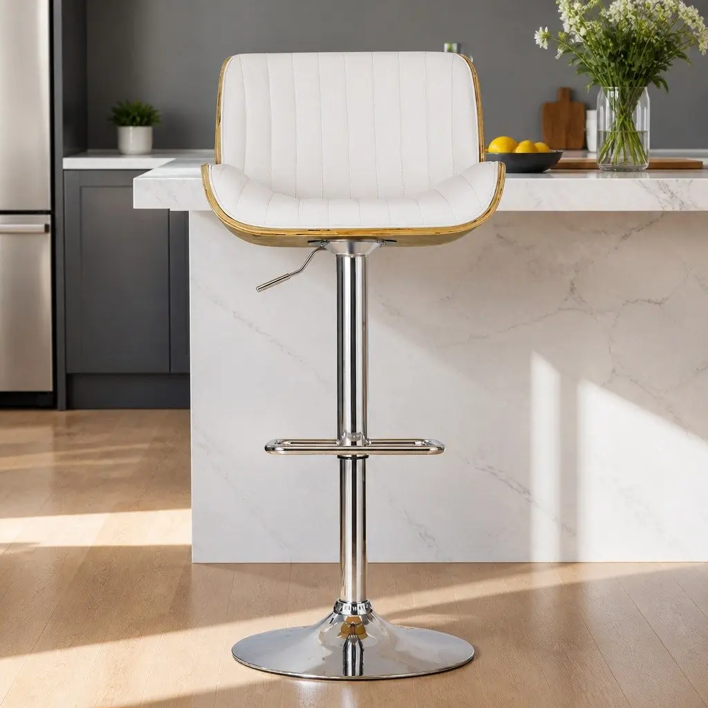 Bar Stools Swivel Wooden Seat White Adjustable Height Padded Kitchen Chair