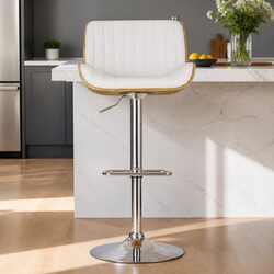 Bar Stools Swivel Wooden Seat White Adjustable Height Padded Kitchen Chair