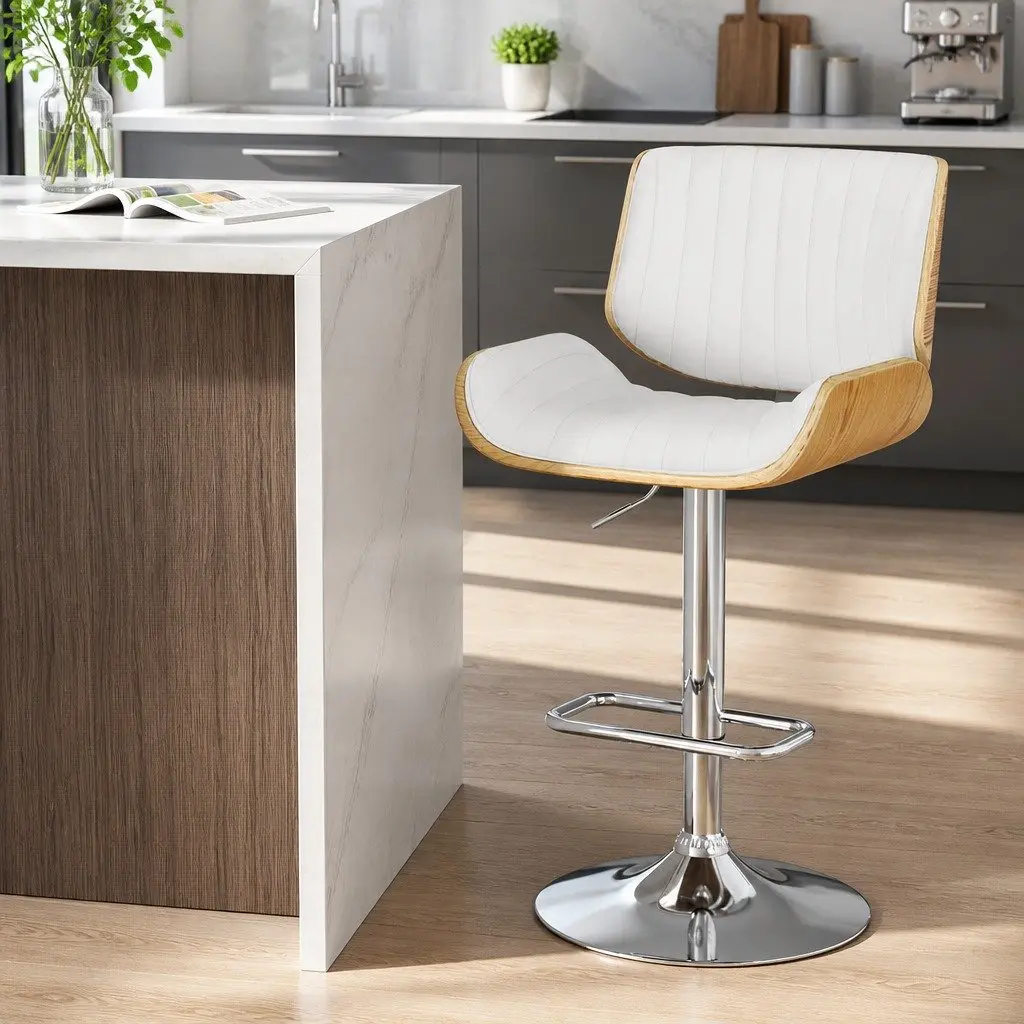 Bar Stools Swivel Wooden Seat White Adjustable Height Padded Kitchen Chair