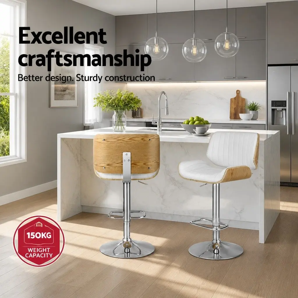 Bar Stools Swivel Wooden Seat White Adjustable Height Padded Kitchen Chair