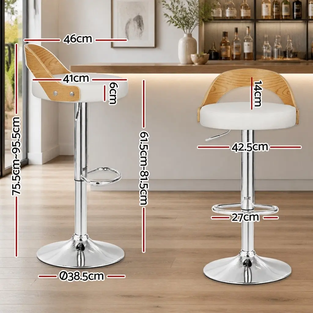 Bar Stools Adjustable Curved Bentwood Seat 360 Swivel Chrome Base White