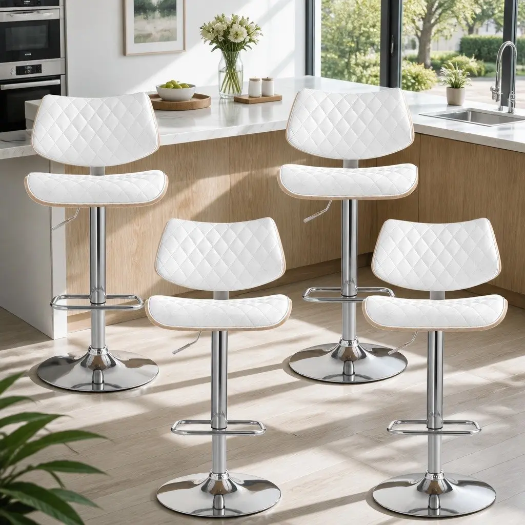 Bar Stools Adjustable Height Padded Seat 4 Piece