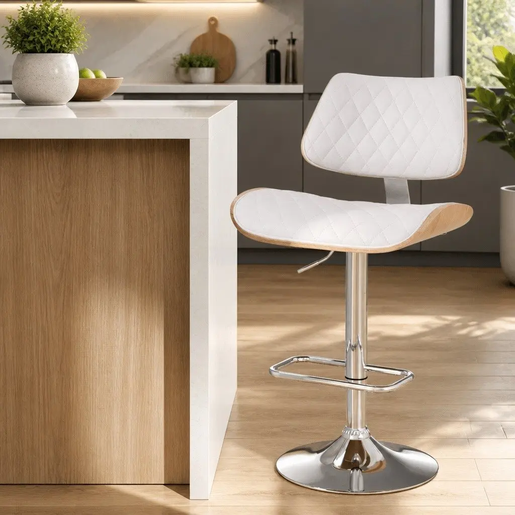 Bar Stool Swivel Seat Gas Lift Adjustable Height Kitchen Dining Chair White