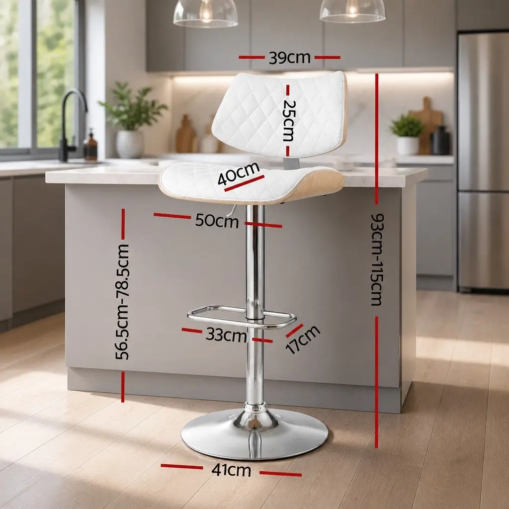 Bar Stool Swivel Seat Gas Lift Adjustable Height Kitchen Dining Chair White