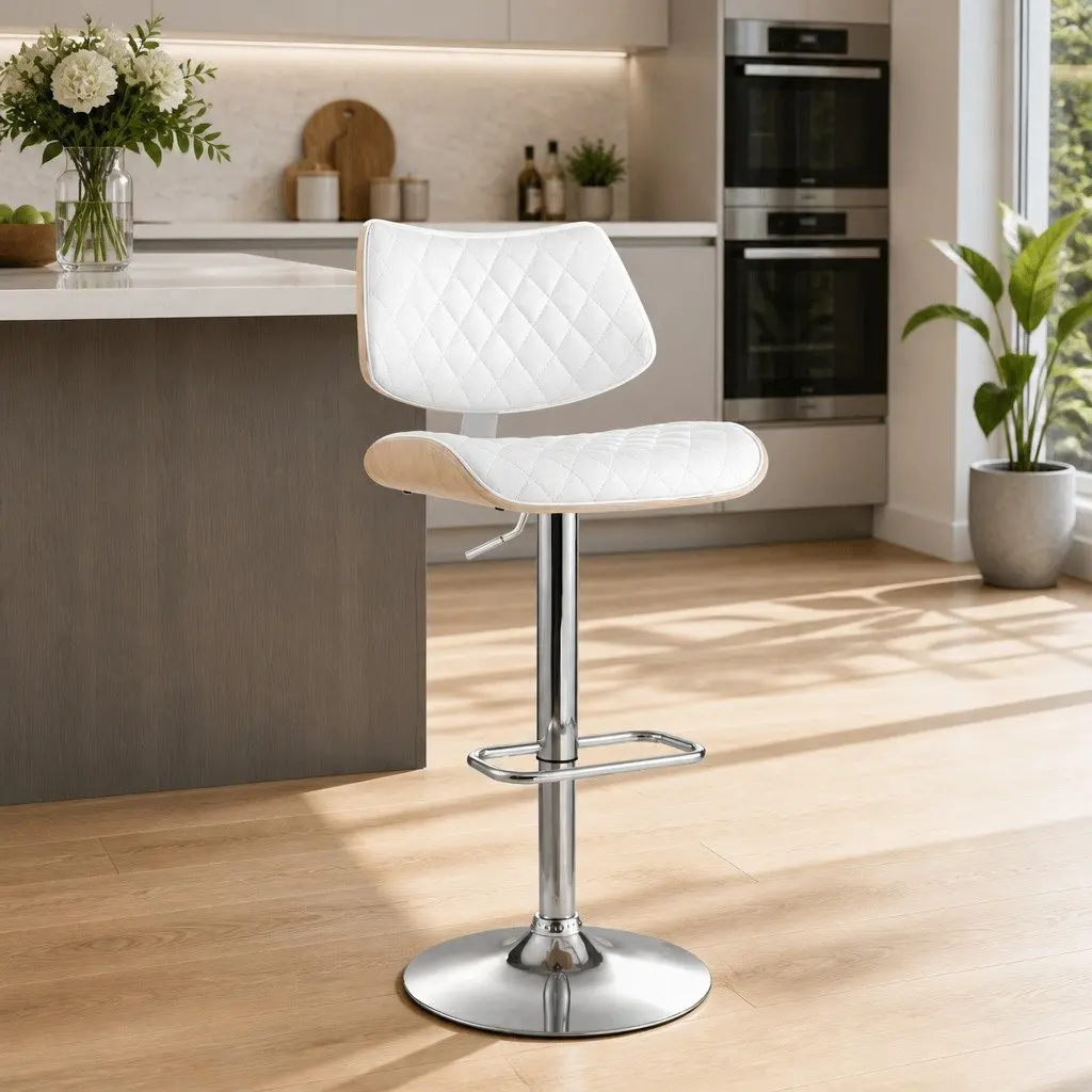 Bar Stool Swivel Seat Gas Lift Adjustable Height Kitchen Dining Chair White