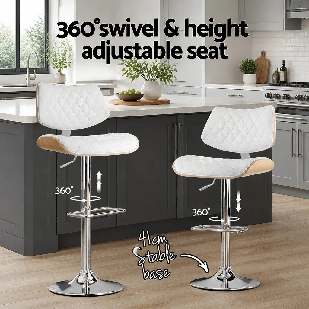 Bar Stool Swivel Seat Gas Lift Adjustable Height Kitchen Dining Chair White