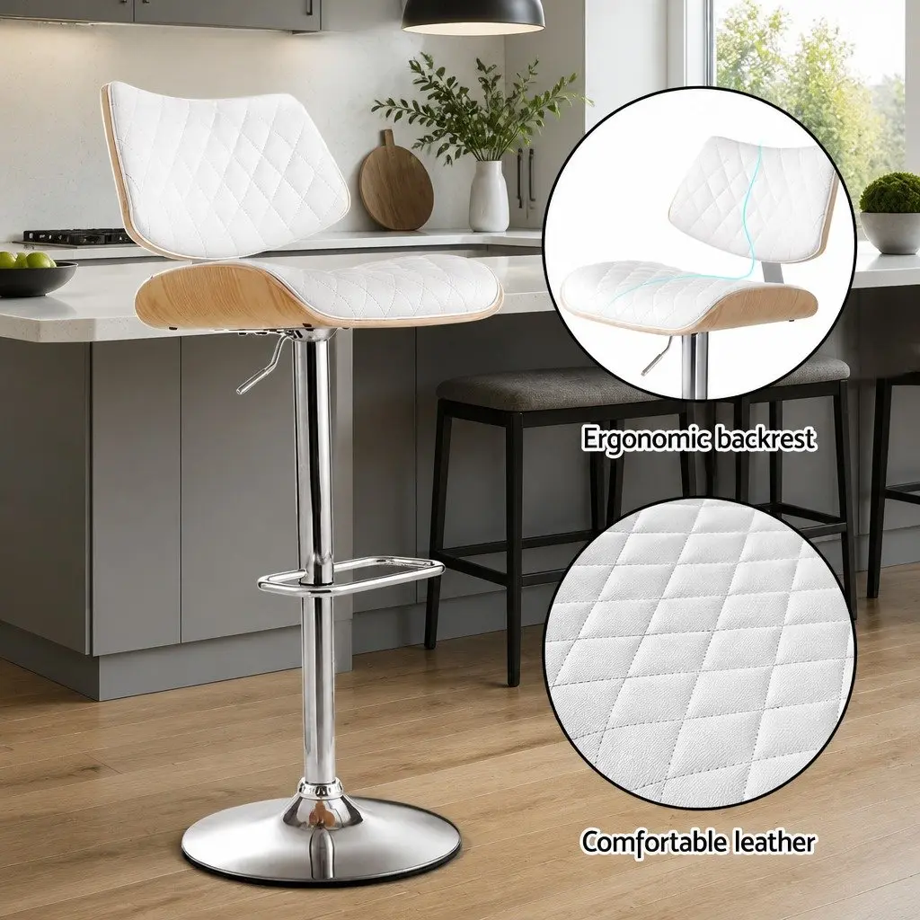 Bar Stool Swivel Seat Gas Lift Adjustable Height Kitchen Dining Chair White