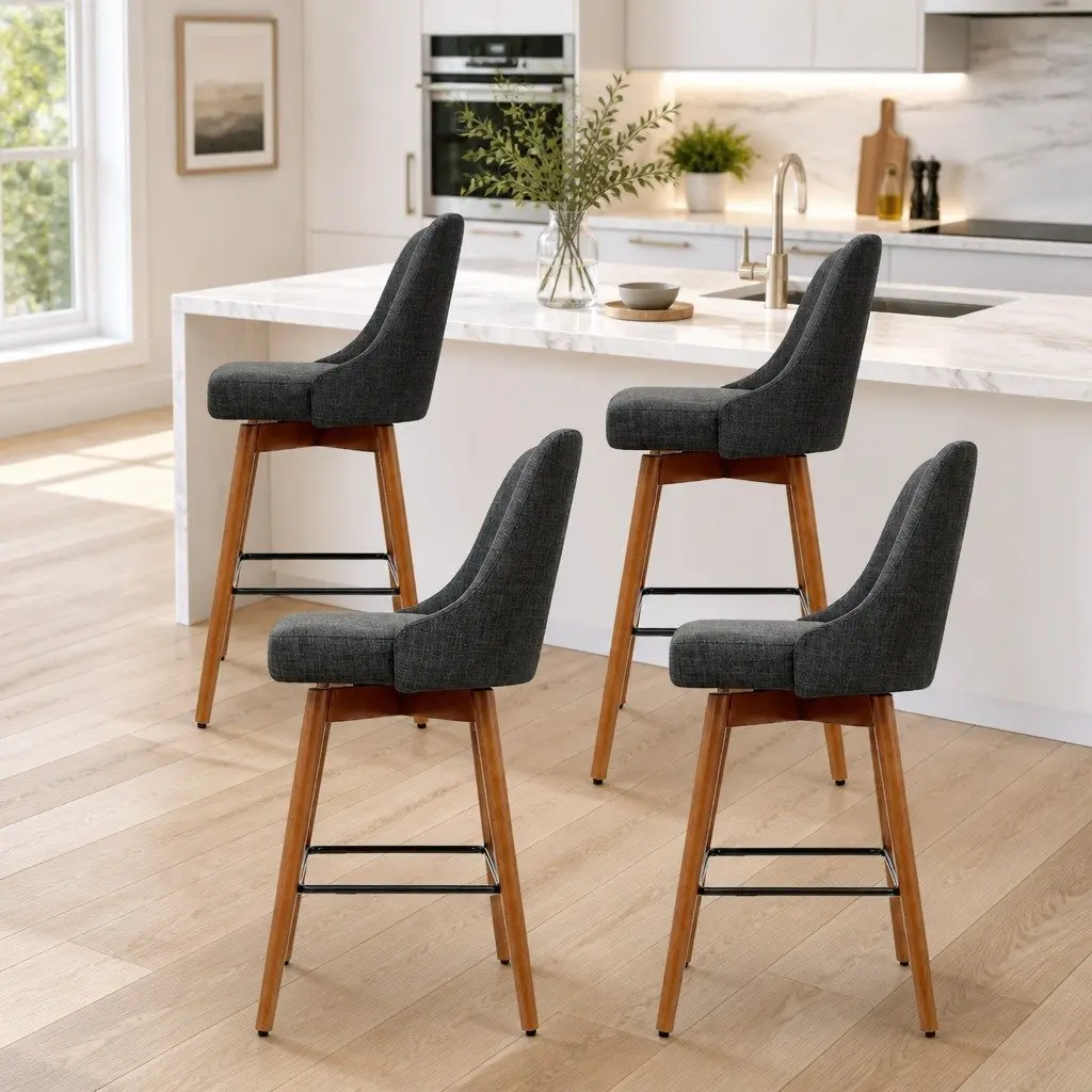 Bar Stools Mid-Height Swivel Seat Set of 4 Charcoal