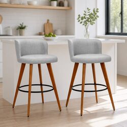 Stylish Grey Bar Stools with Curved Backrest - Set of 2