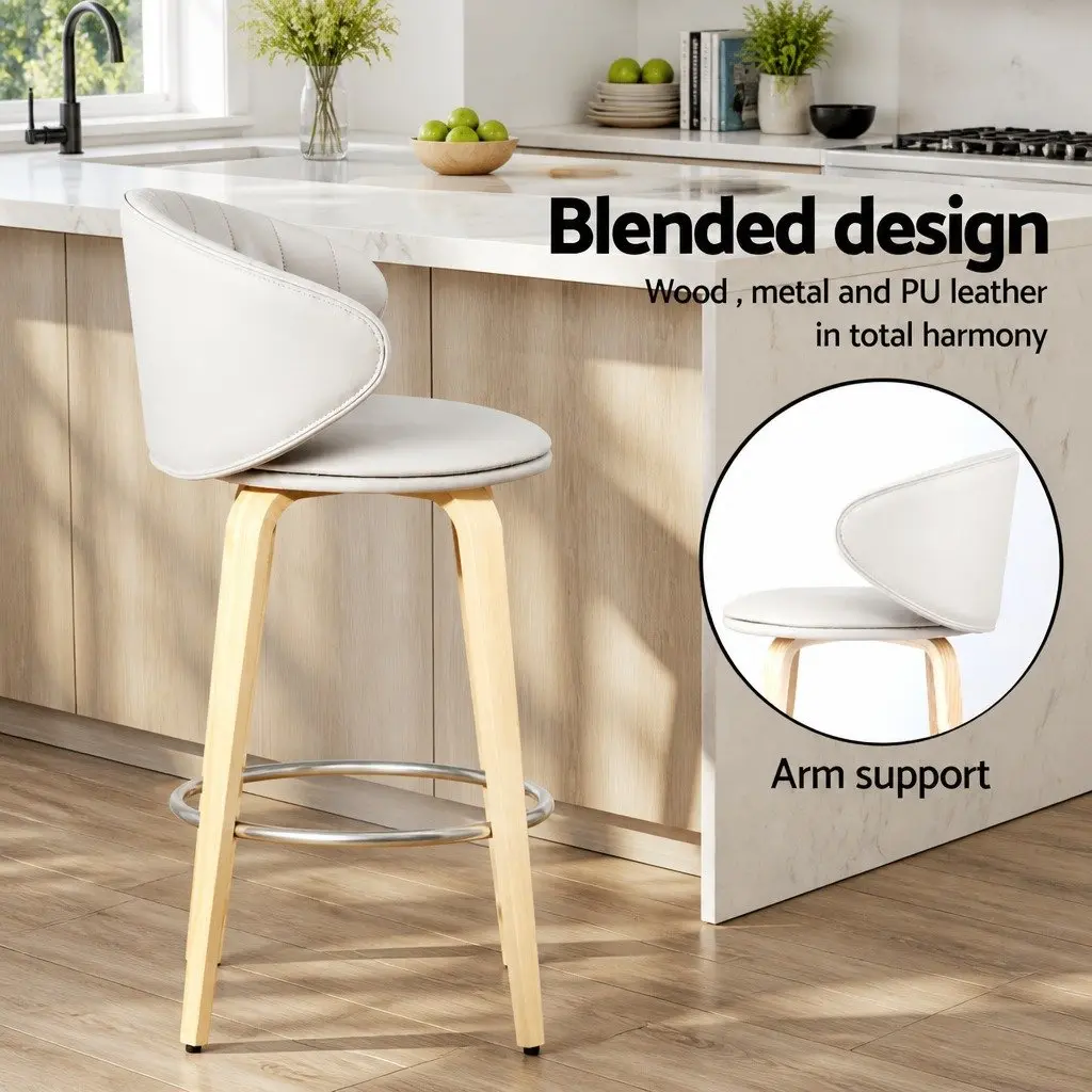 Bar Stools Set of 4 Padded Seat Contoured Backrest 65cm Height Beige