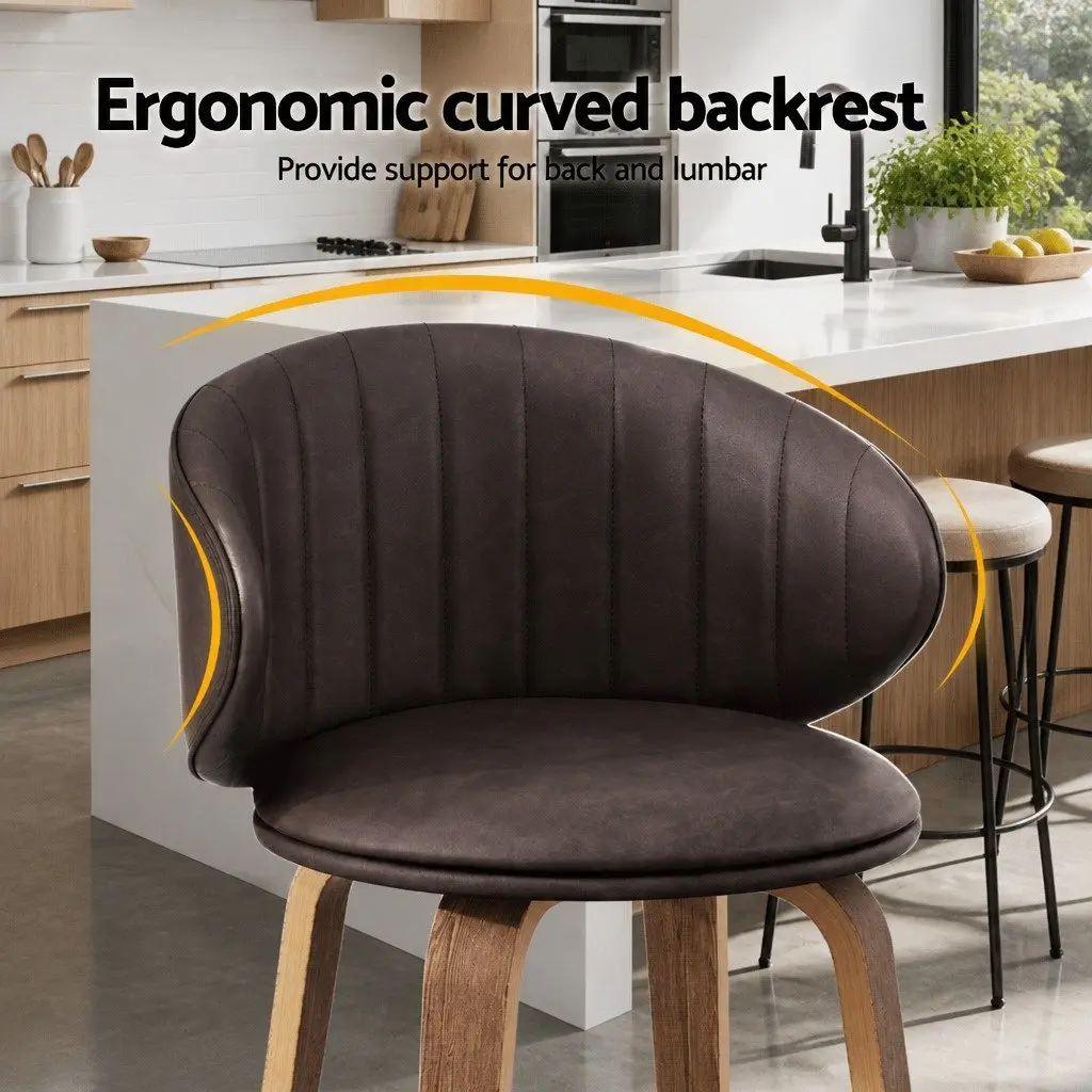 Bar Stools Padded Seat Contoured Backrest Set of 2 Kitchen Dining Chairs