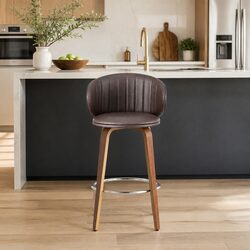 Bar Stools Set of 4 Dining Chairs Contoured Backrest Padded Seat Brown Wood