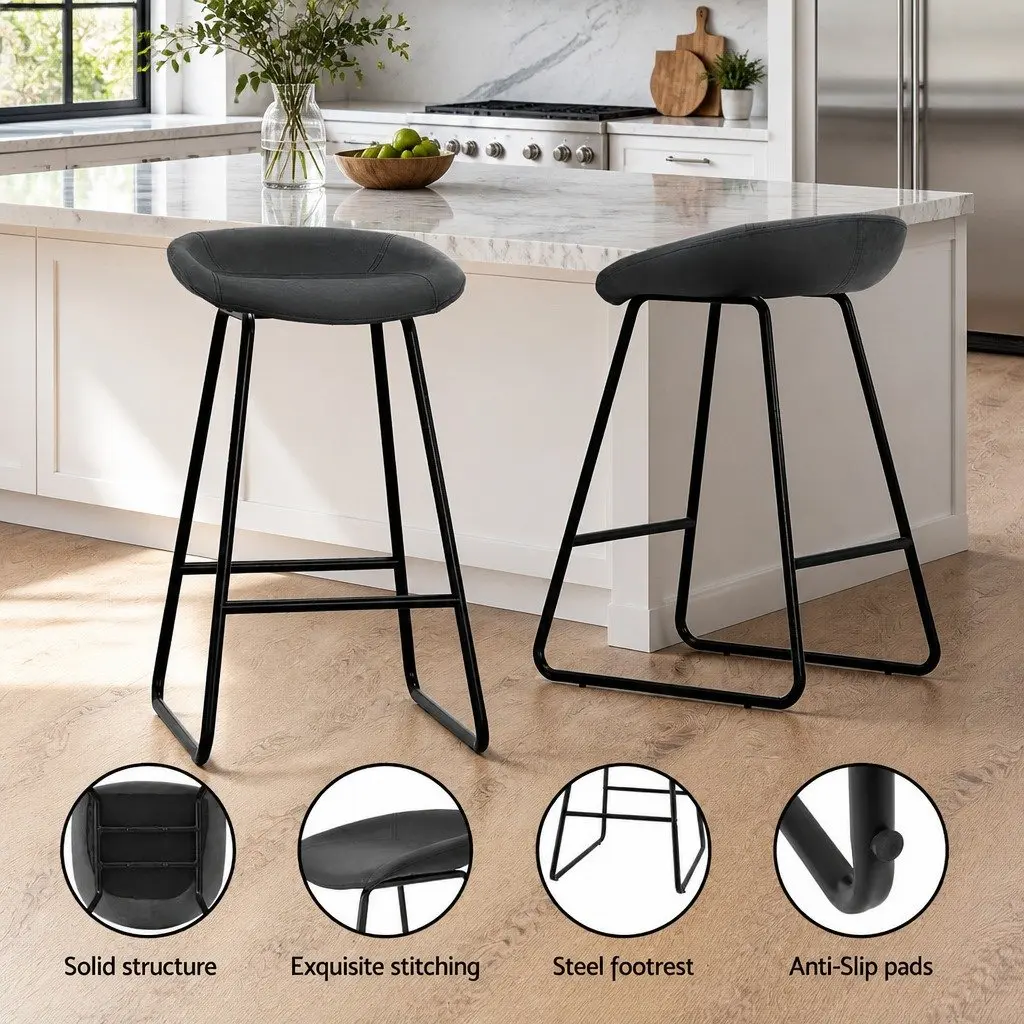 Bar Stools Set of 2 Kitchen Dining Chairs Counter Height Seating Black