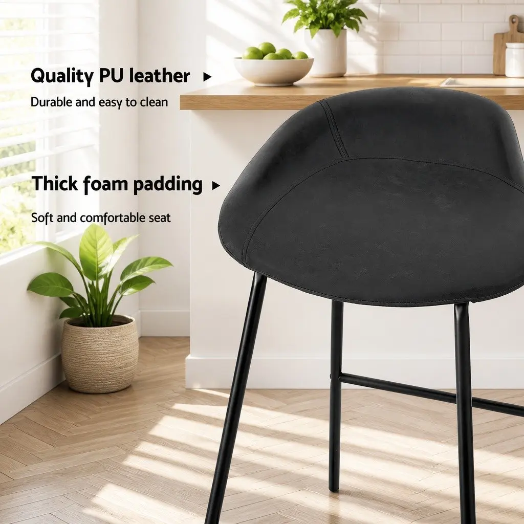 Bar Stools PU Leather Padded Seat Metal Frame Fixed Height Set of 4