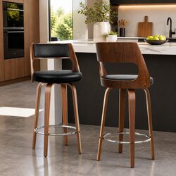 Modern Black PU Leather Swivel Bar Stools with Comfort Features