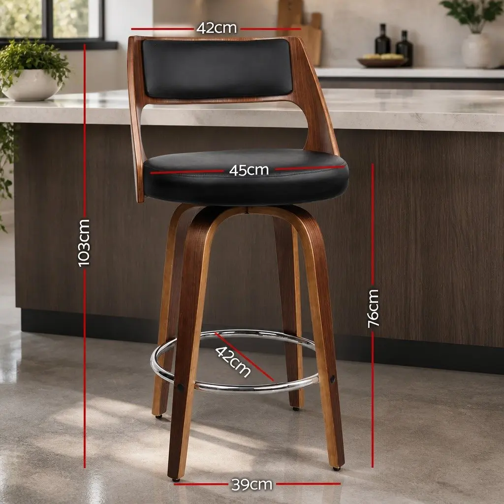 Bar Stools Swivel Chair Black PU Leather Padded Backrest 76cm Seat Height