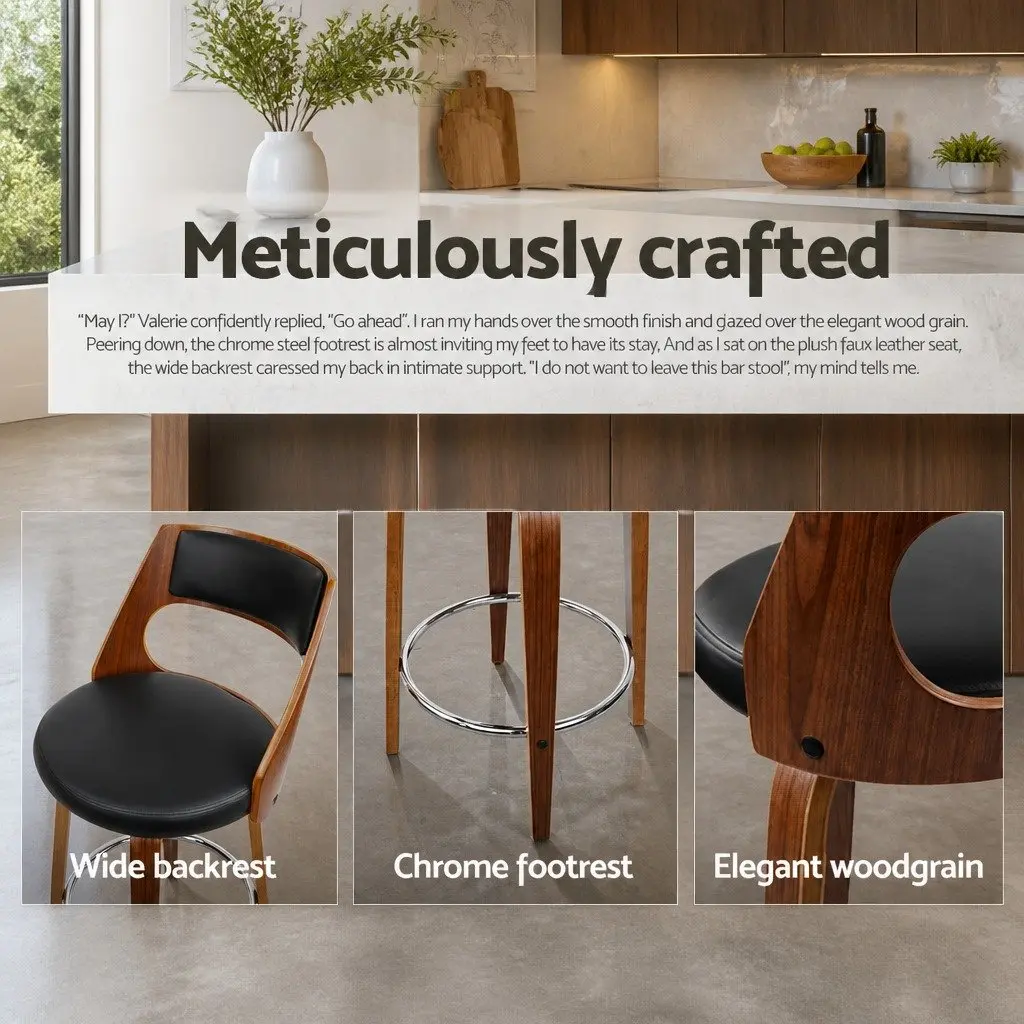 Bar Stools Swivel Chair Black PU Leather Padded Backrest 76cm Seat Height