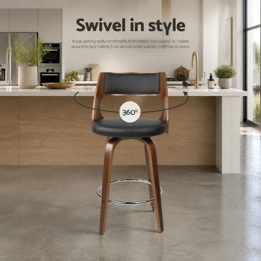 Bar Stools Swivel Chair Black PU Leather Padded Backrest 76cm Seat Height