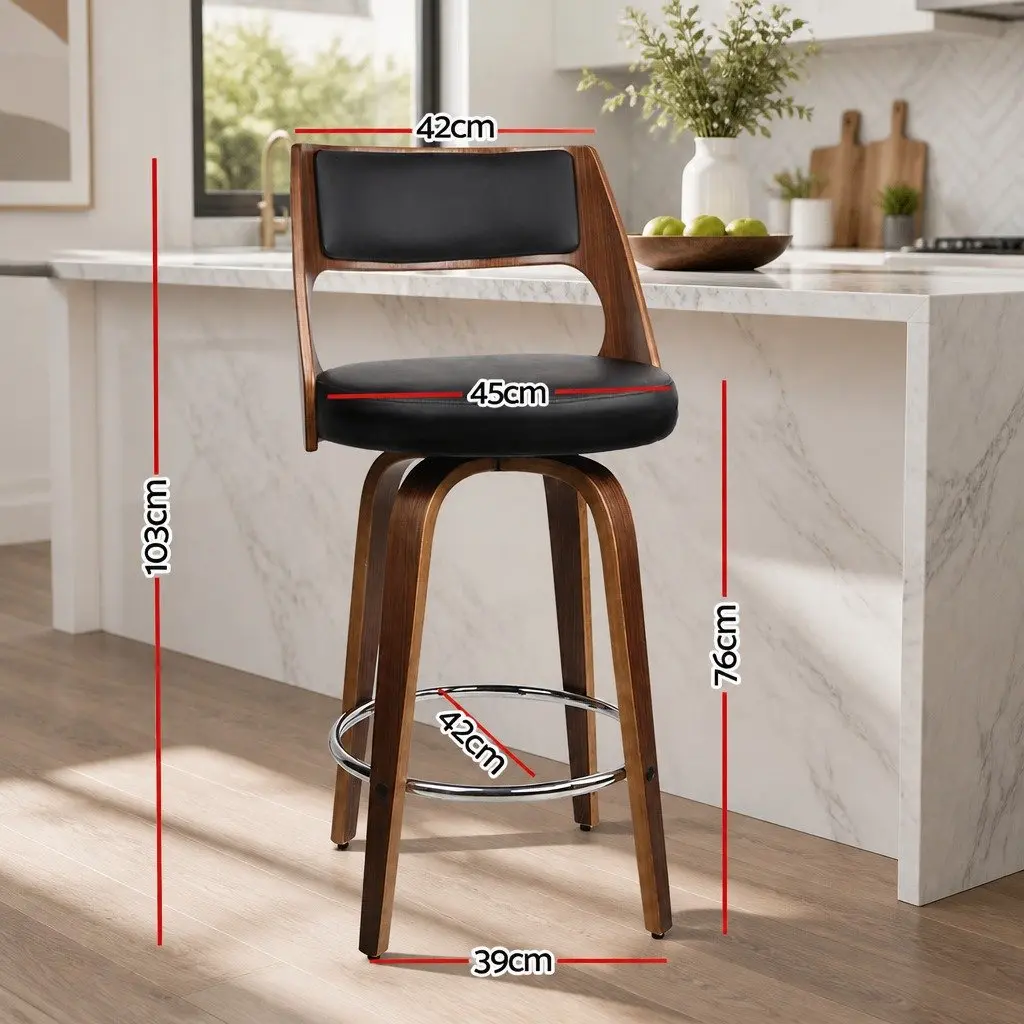 Bar Stools Swivel Chair Set Black Faux Leather 76cm Seat Height