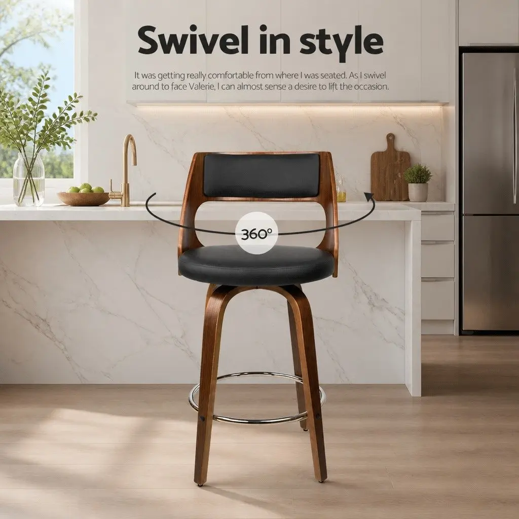 Bar Stools Swivel Chair Set Black Faux Leather 76cm Seat Height